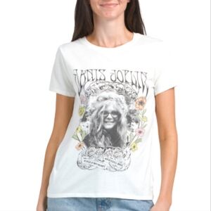 Janis Joplin Lucky Brand Band T-shirt Flowers Graphic Boho Rock Small NWT